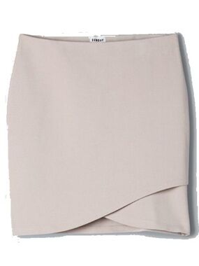 Sunday Neutral Wrap-Front Mini Skirt in Light Beige